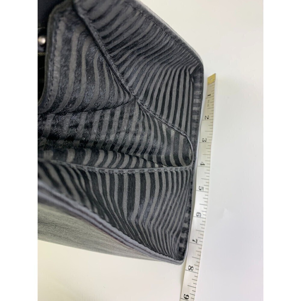 BOGO Zac Posen Satchel Purse Black Leather Fur Stripes Tote Crossbody Strap Snap - Picture 16 of 16